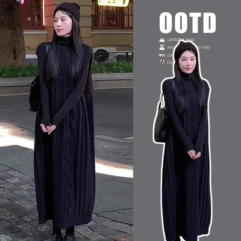 孕妇套装冬2026新款时尚休闲加厚背心针织孕妇连衣裙打底衫两件套