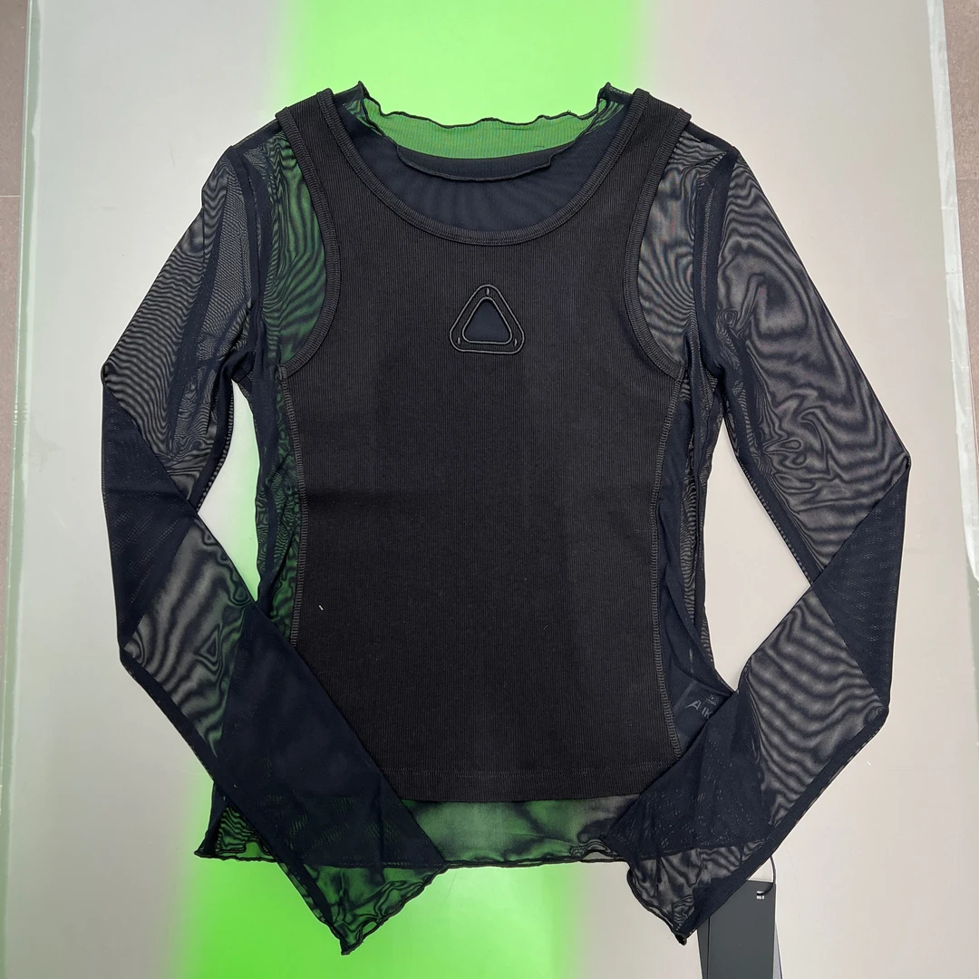 AKTK镂空刺绣网纱拼接上衣