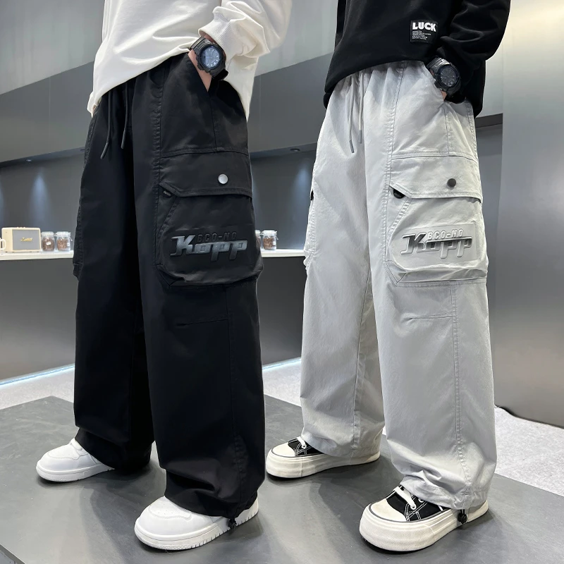 男童工装裤春秋宽松直筒2025中大童休闲韩版长裤儿童裤子百搭潮流