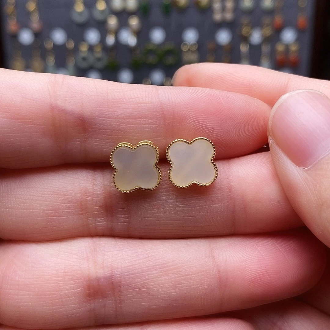 银S925镶嵌和田玉耳饰