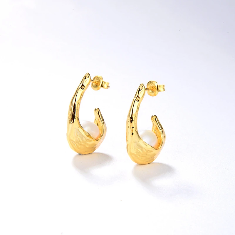 925银玻璃耳饰 S925银镀法式k金欧美复古港湾巴洛克镶嵌简约E811