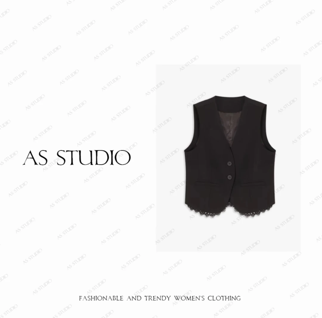 【AS雅士】铭顺新及简叠穿蕾丝拼接高级气质百搭马甲AS25QMJ00428