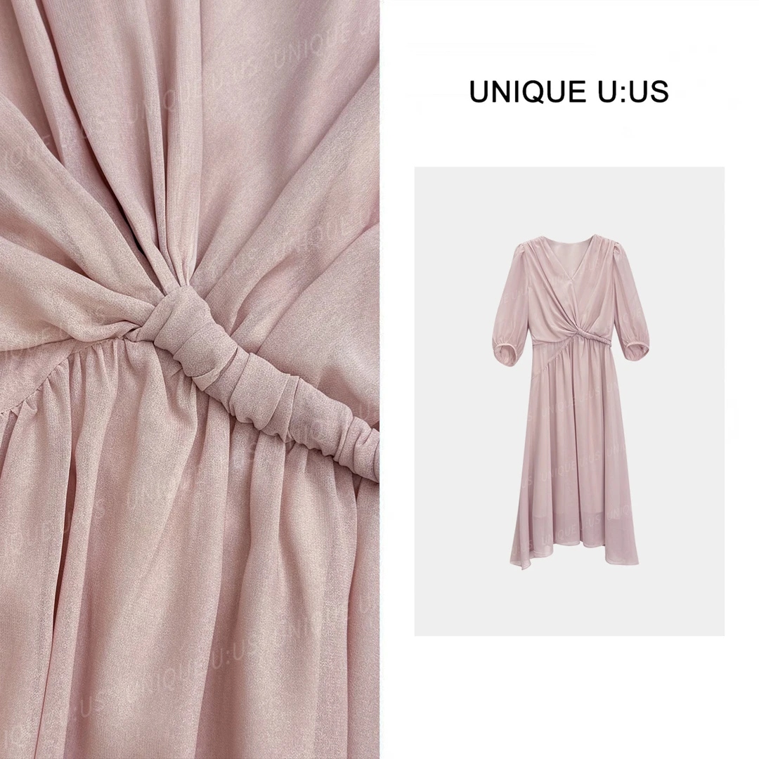 【TangTang·Studio】高腰显瘦遮肉皮粉色气质连衣裙X-250303