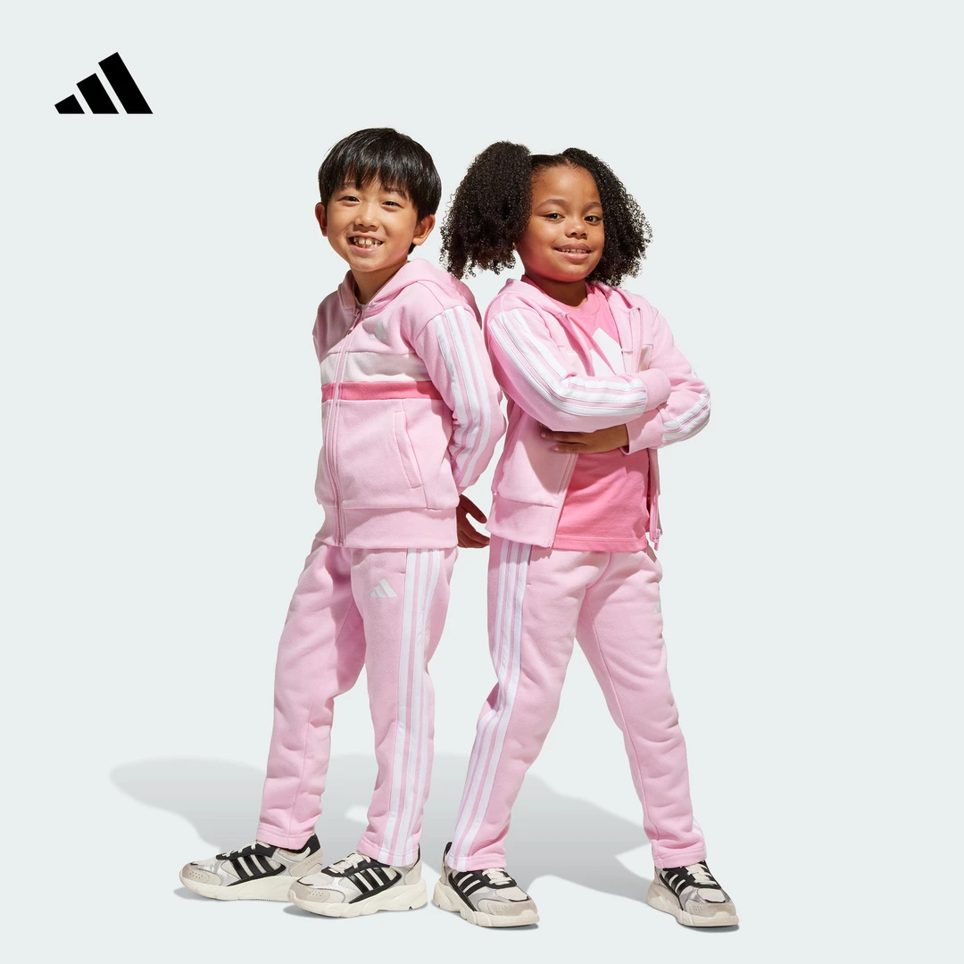 adidas阿迪达斯官方小童秋季新款休闲舒适抓绒连帽长袖套装JI6206