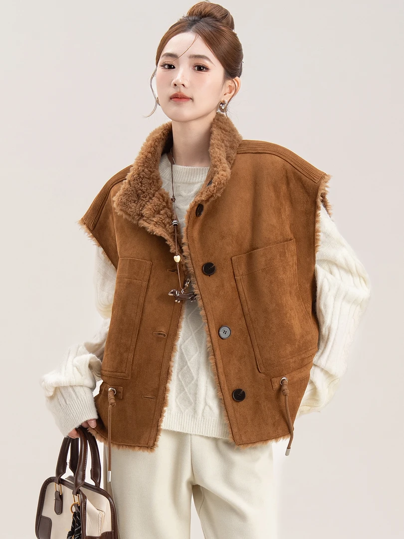 100羊毛2025新款双面穿马甲韩版洋气潮小个子皮毛一体羊羔毛外套