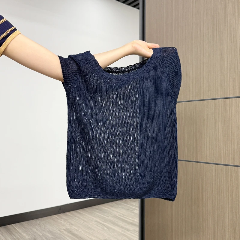 时尚薄款冰丝凉感短袖针织T恤女夏季2025年新款气质修身显瘦上衣