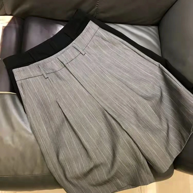 高腰五分西裤老钱女夏薄款休闲宽松显瘦条纹中裤短裤外穿时尚夏季