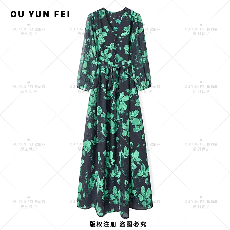 【海棠依旧】高级感连衣裙新款气质显瘦穿搭时尚洋气印花长裙HY1101