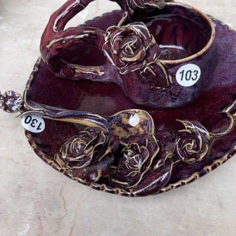 弦***尖碗手捏微瑕咖啡杯壶承