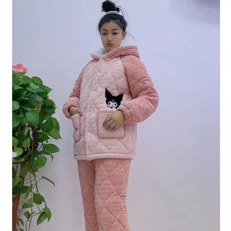 【青年全链接】冬季青年高档加绒保暖三层夹棉加厚可外穿睡衣家居服