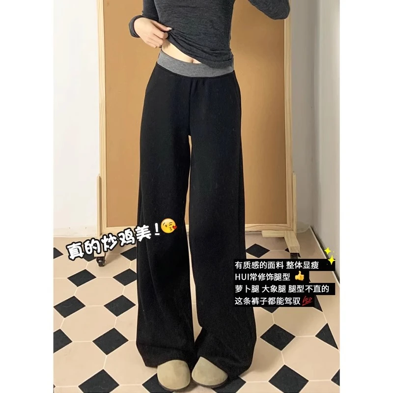 美式运动裤女春夏2025新款高腰宽松垂感撞色显瘦小个子阔腿裤卫裤