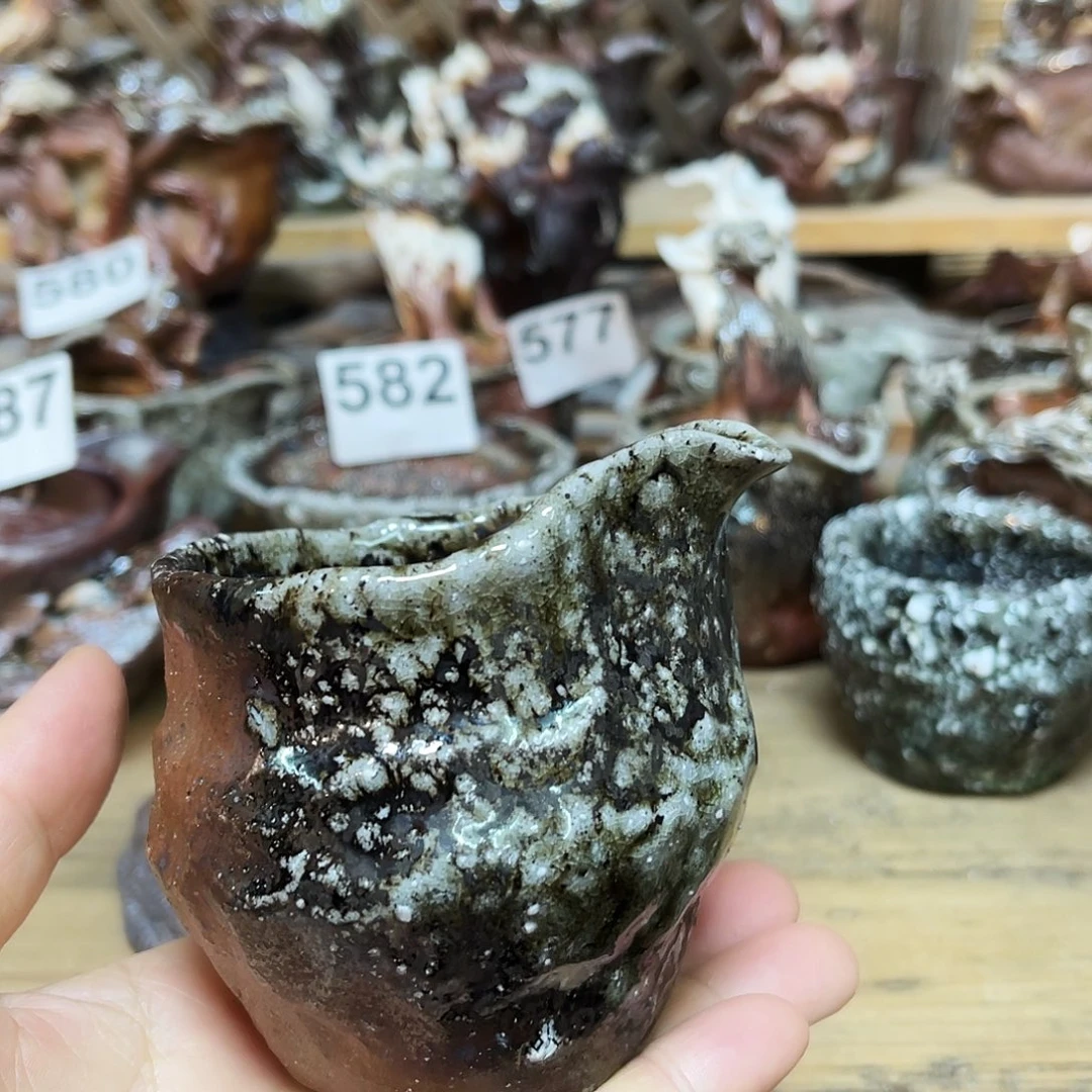 杯柴烧粗陶手捏公道杯