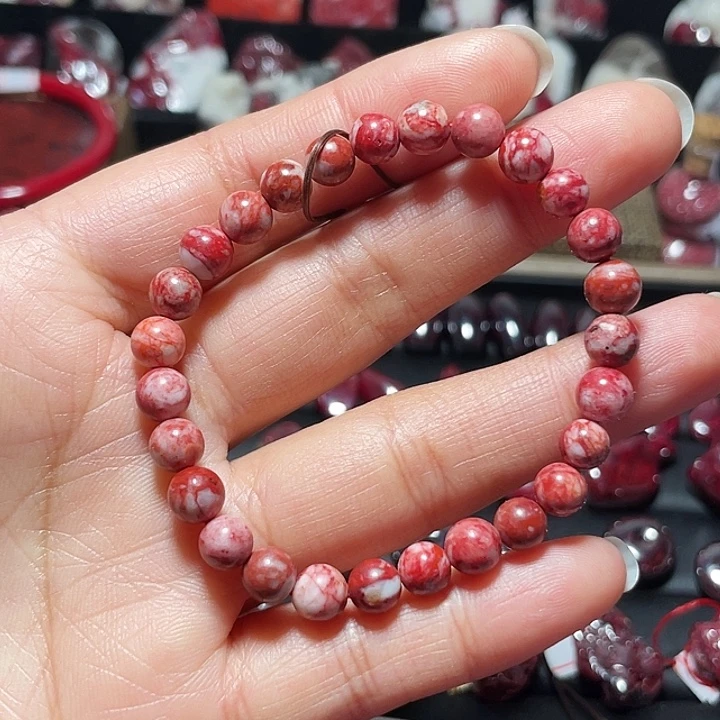 天然辰砂原石手链6mm