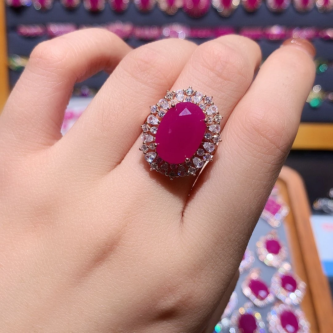 戒指银S925镶嵌红宝石