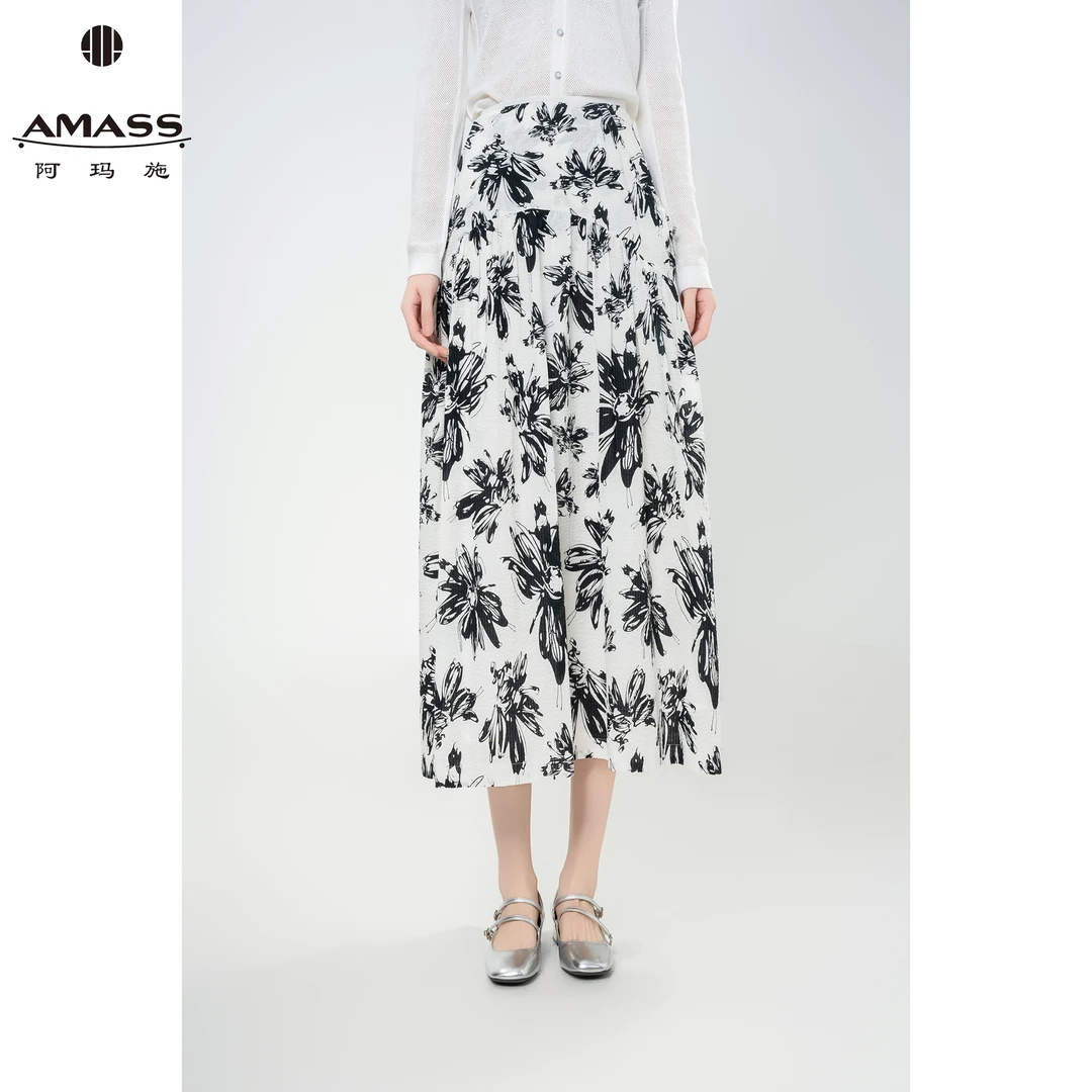 AMASS/阿玛施春夏新款气质森系清新印花时尚中长款半身裙 5200378