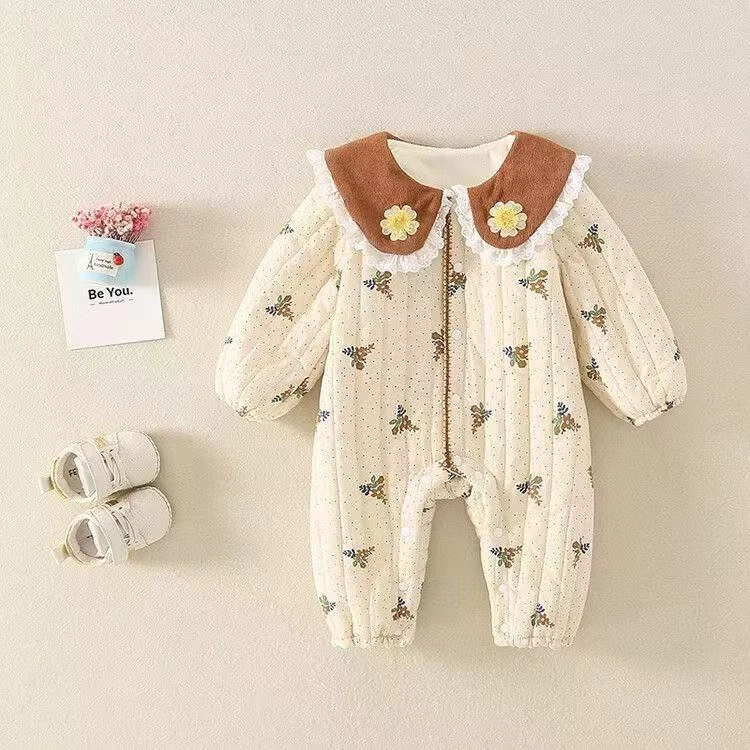 婴幼儿冬季连体衣女宝宝可爱洋气加绒保暖外出爬服冬装外抱哈衣