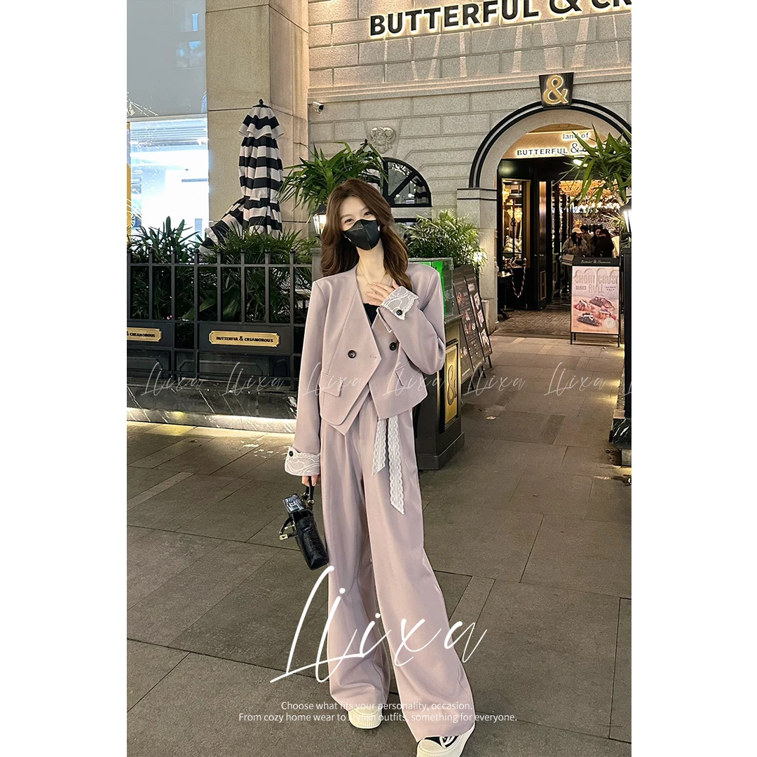 Liixu秋季新款时尚女显瘦百搭西装外套阔腿裤四件套L51TZ056