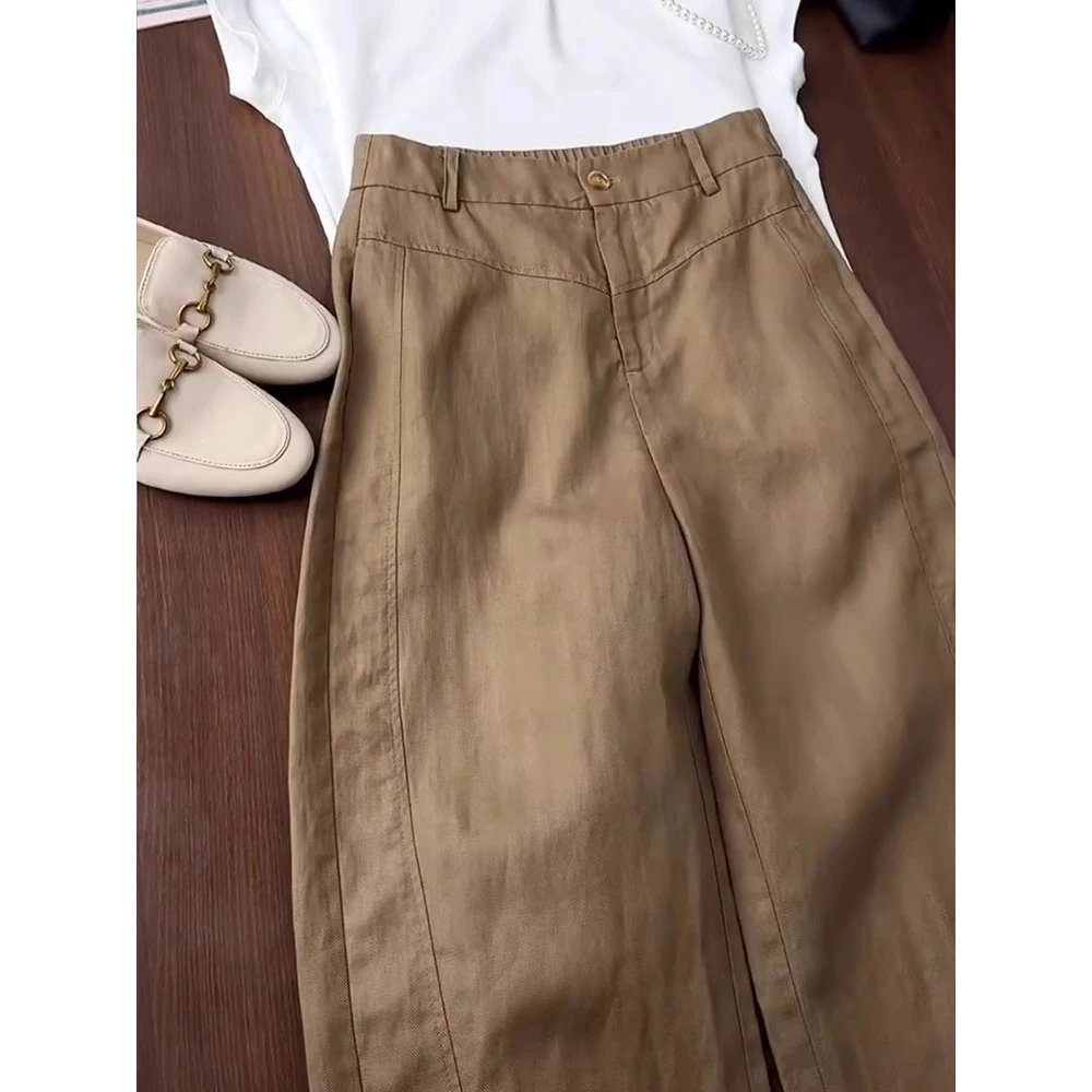 这版型巨爱！巨舒服~棕色高腰直筒休闲裤女夏季气质显瘦通勤阔腿裤