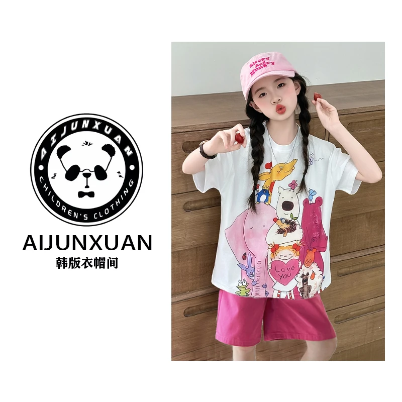 【现货】2025韩版纯棉短袖套装韩系女童夏装百搭薄款宽松休闲中大童
