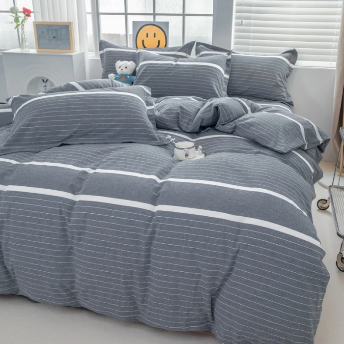 高端！全棉纯棉简约色织水洗棉四件套床单被套床上用品柔软舒适