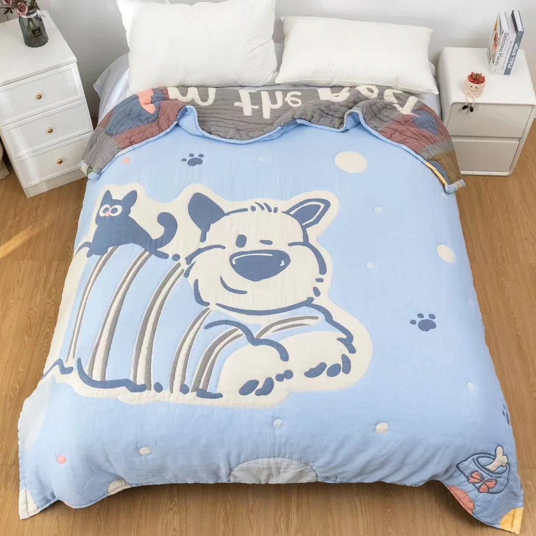 【幸运宝贝-浅蓝】200*230cm全棉纱布泡芙被