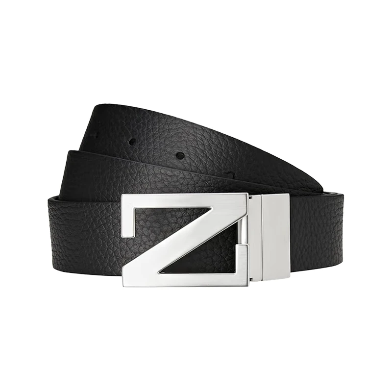Zegna 纯色纹路 平滑扣 牛皮 皮带 男款 黑色 LHBOVB027AZNER