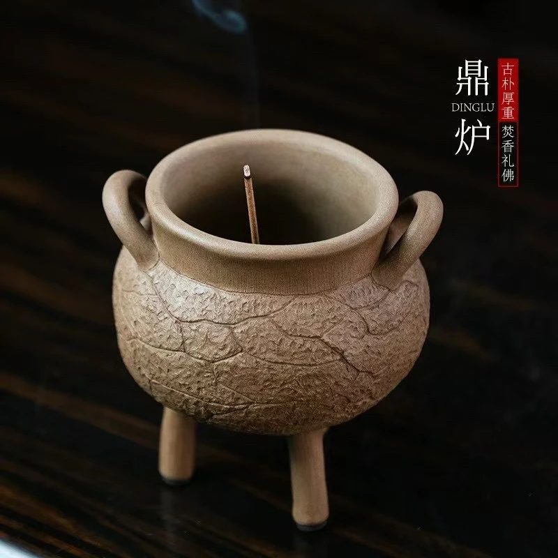 （文淘甄选福利）紫砂双耳三足鼎香炉古味十足手捏成型