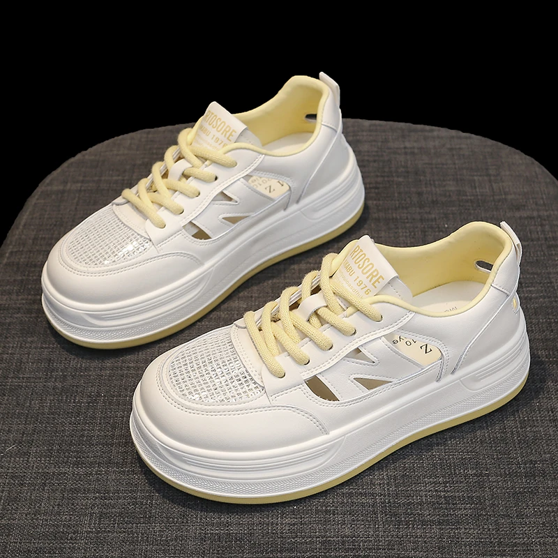 网面透气镂空薄款小白鞋女款2025夏季新款设计感休闲厚底运动板鞋