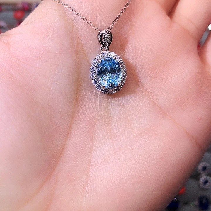 海蓝宝石吊坠(赠链)银S925镶嵌