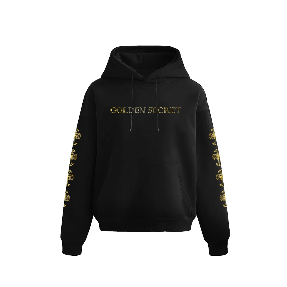 黄金秘密钢琴图纹-加绒连帽卫衣（黑金组合）潮流宽松