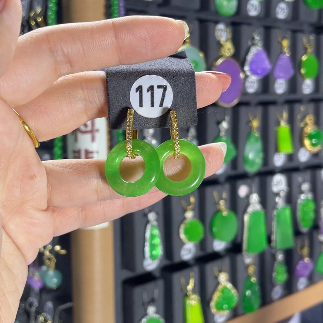 银S925镶嵌翡翠耳饰117