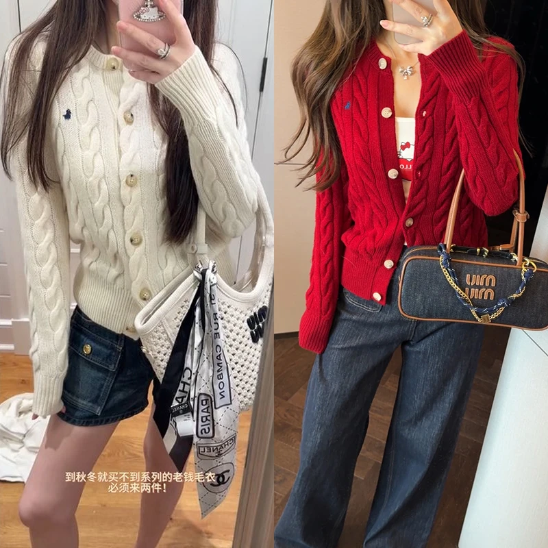 【mimius】七七 25早秋拉夫老钱风百搭软糯小马刺绣毛衣 WG06066