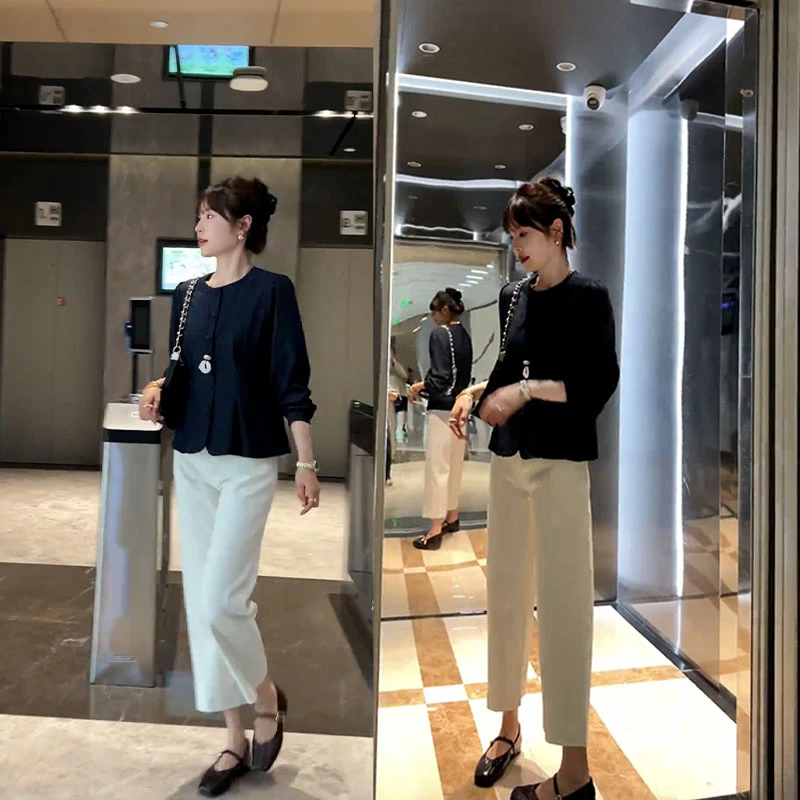 设计感单排扣衬衫女秋季2025新款爆款高腰显瘦气质休闲裤两件套
