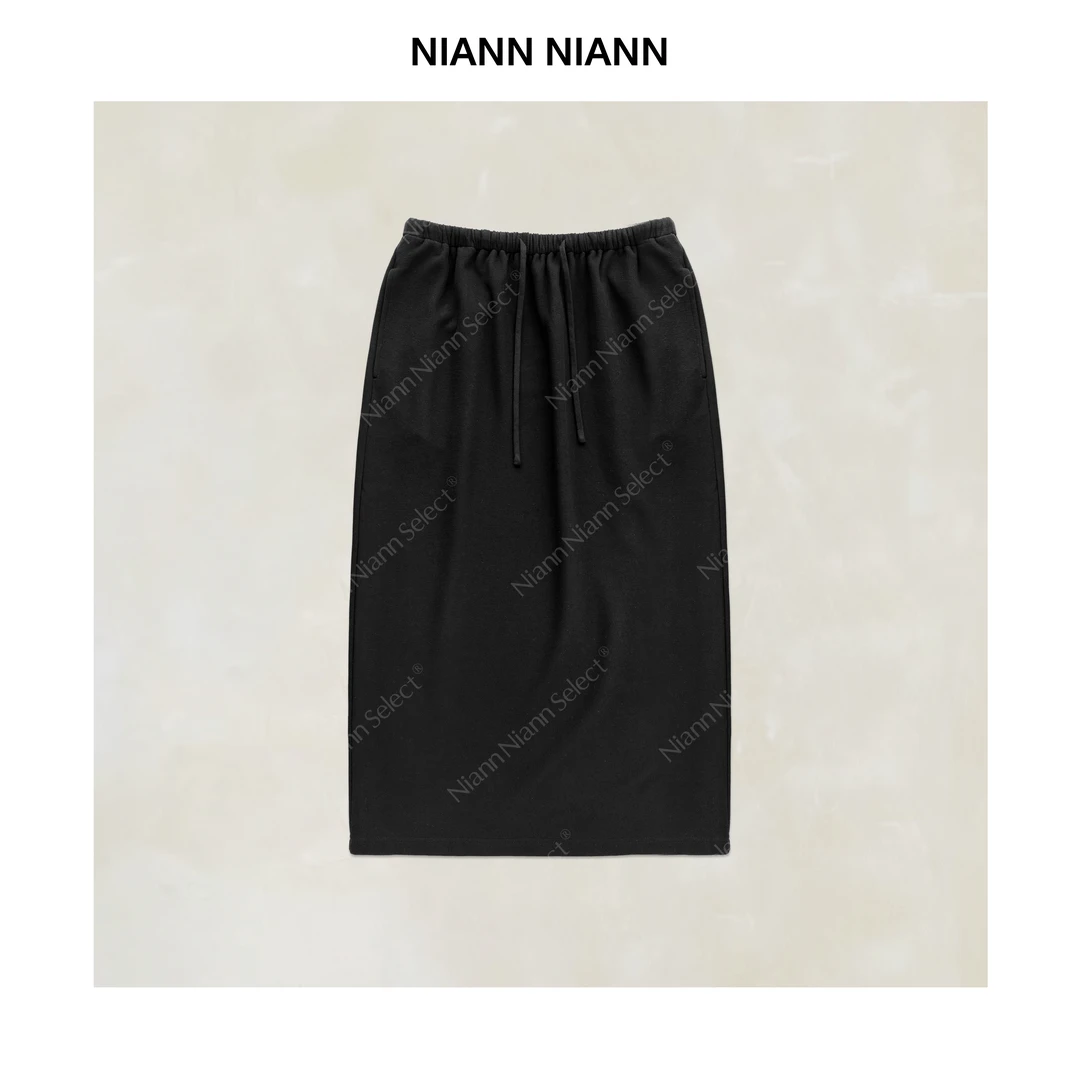 NiannNiann 新品秋冬法式时尚混纺松紧腰抽绳毛呢弹力裙16365