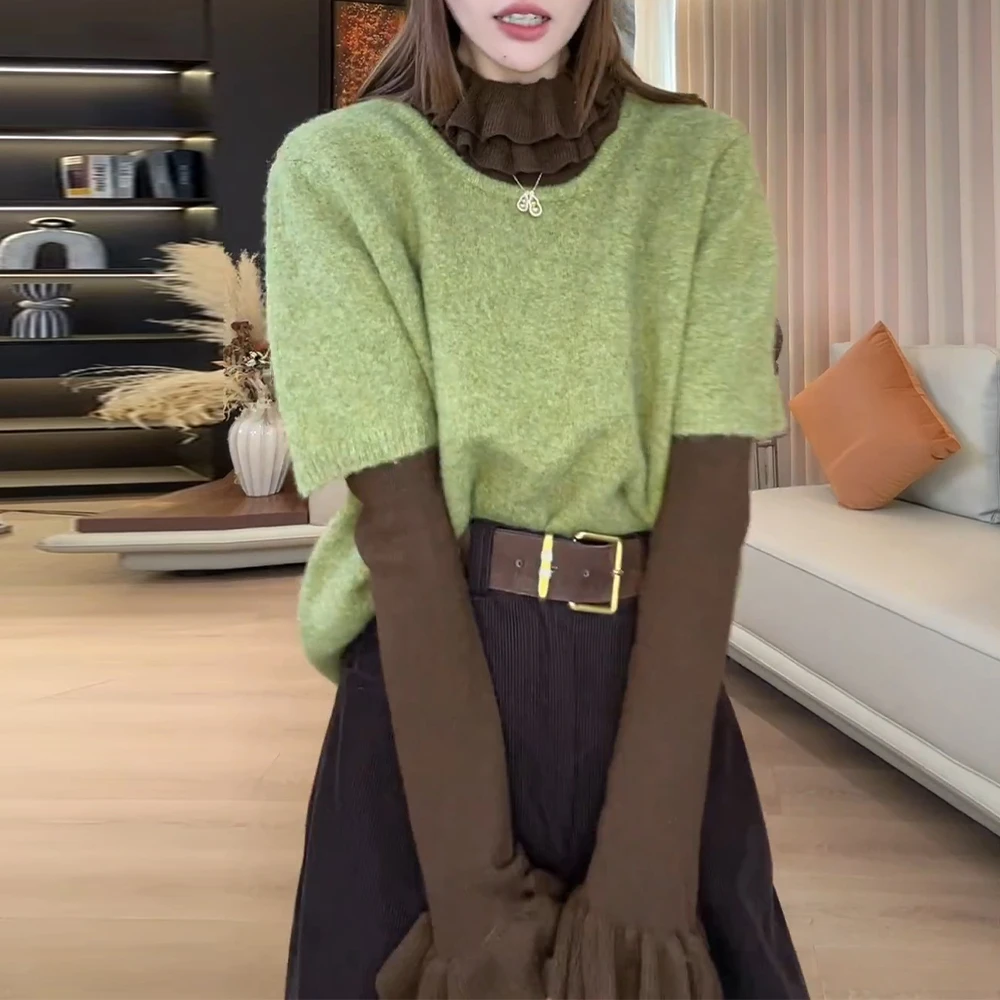 2025慵懒风秋季长袖内搭短袖针织衫休闲裤女款时尚套装时髦潮流