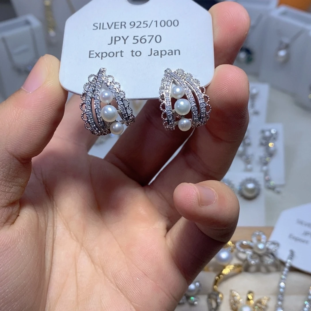 淡水珍珠耳饰银S925镶嵌