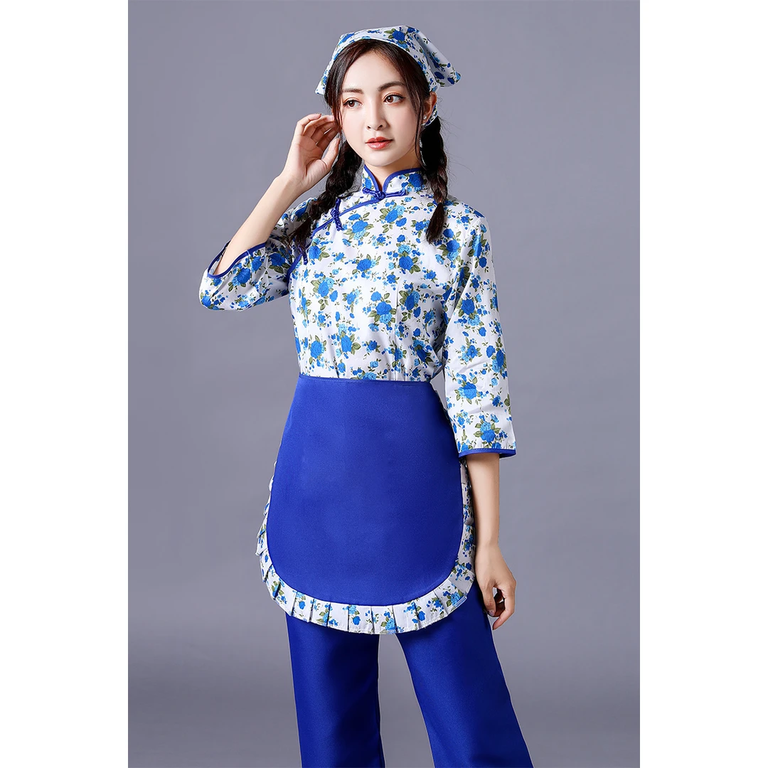 阿庆嫂碎花采茶女村姑衣服民族舞蹈民国风古装农村戏服表演出服装