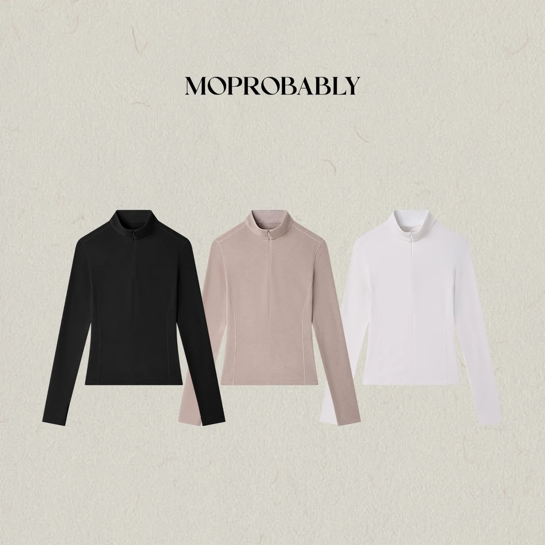 Moprobably李予诺「护冬」简约纯色百搭中高领打底套头T恤L5447028
