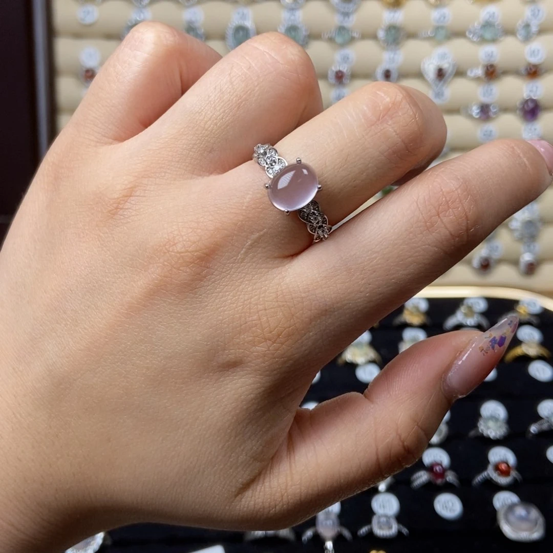 芙蓉石戒指银S925镶嵌芒***椒