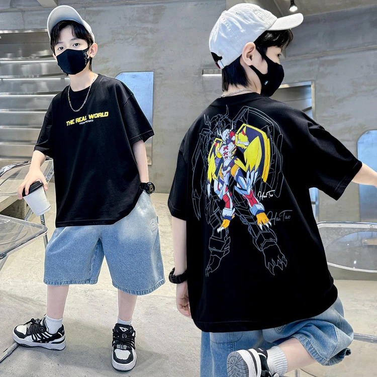 2025夏季新款男童短袖T恤儿童卡通动漫中大童夏季洋气时尚上衣