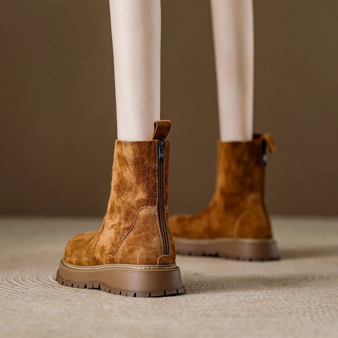 欧货厚底增高烟筒靴女2025秋季新款时尚骑士靴真皮短靴爆款瘦瘦靴