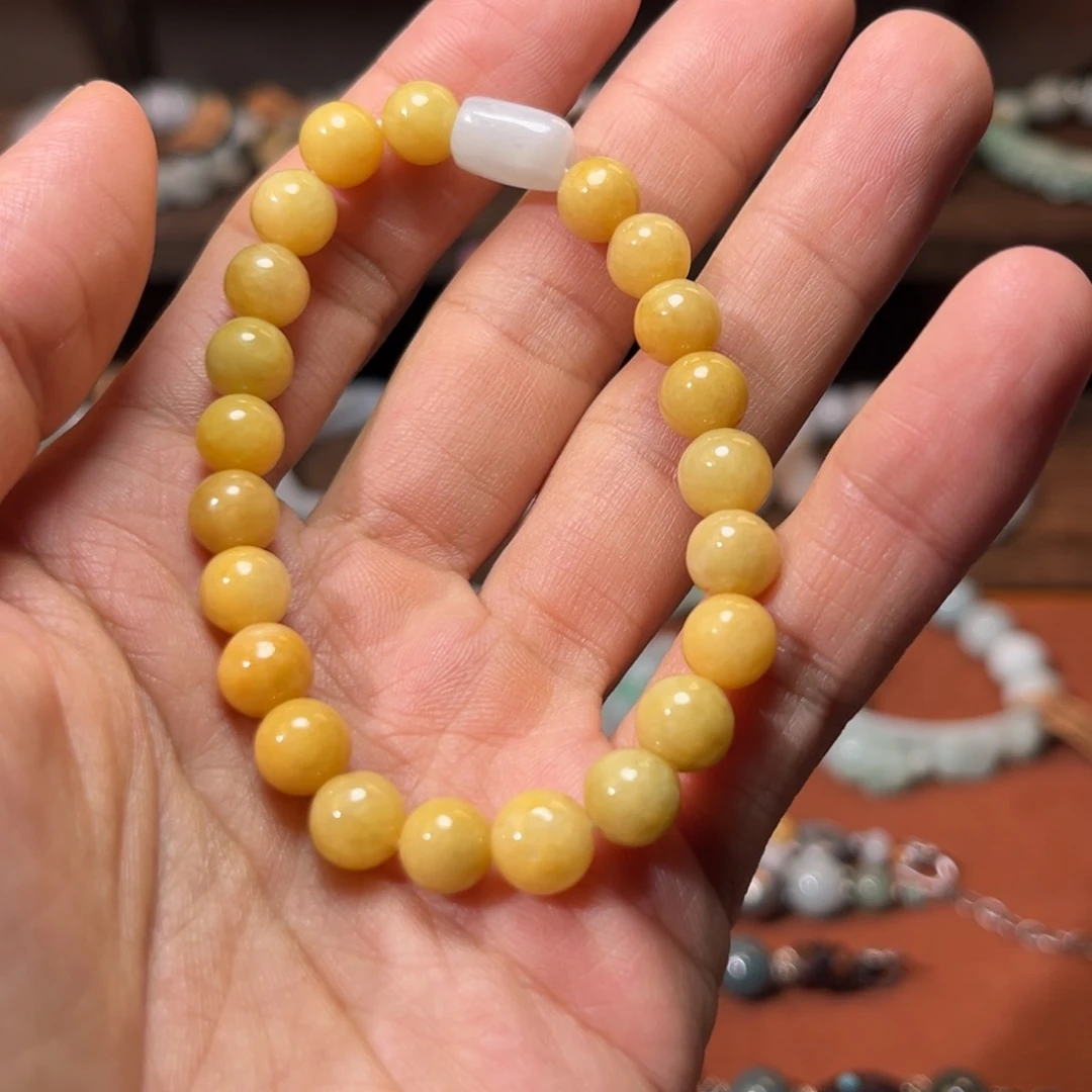 未镶嵌手链翡翠黄翡设计款手串8m