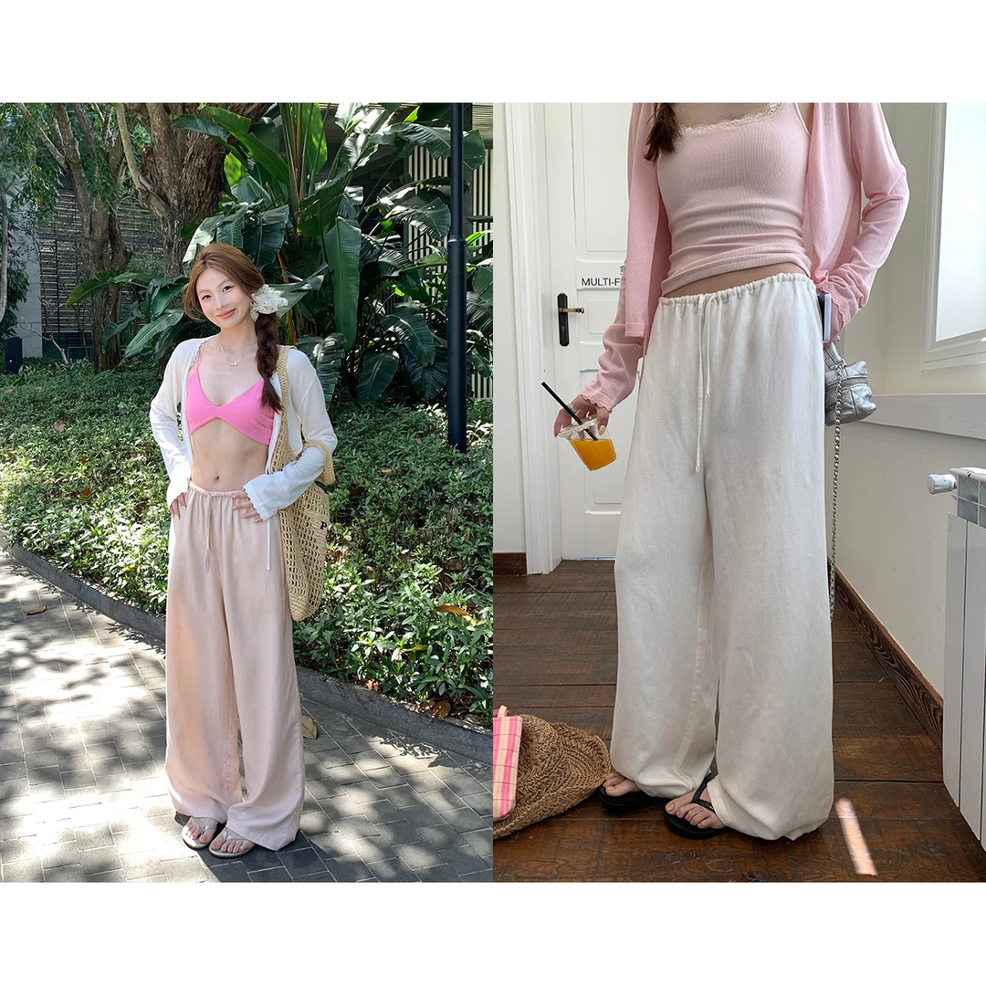 im向 日常舒适区’砂洗天丝麻竹节肌理松弛窄腰垂感休闲裤