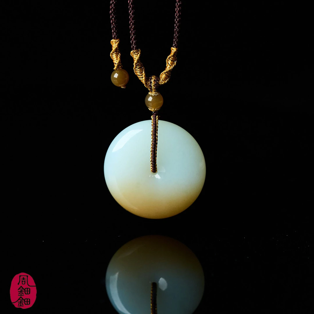 周钿钿®|升明月|天然和田玉且末金山糖白平安扣34mm