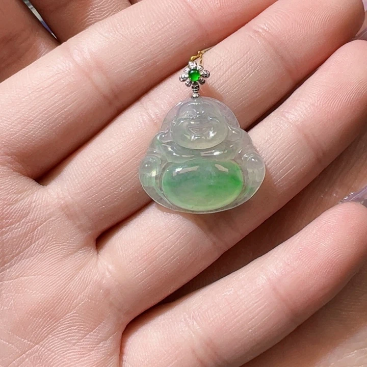 翡翠挂件18K金镶嵌翡翠