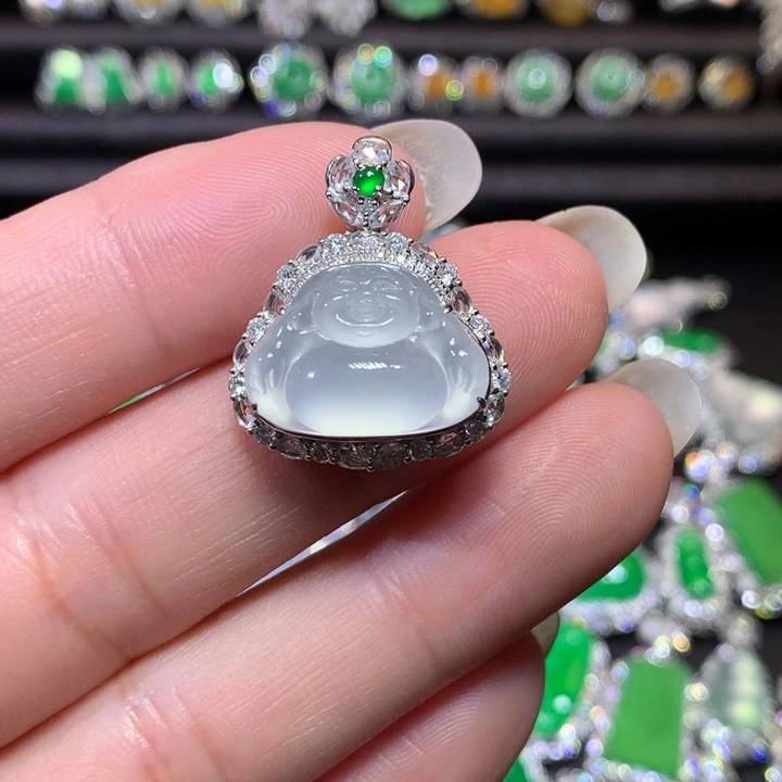 翡翠18K金镶嵌颈饰高冰波佛公