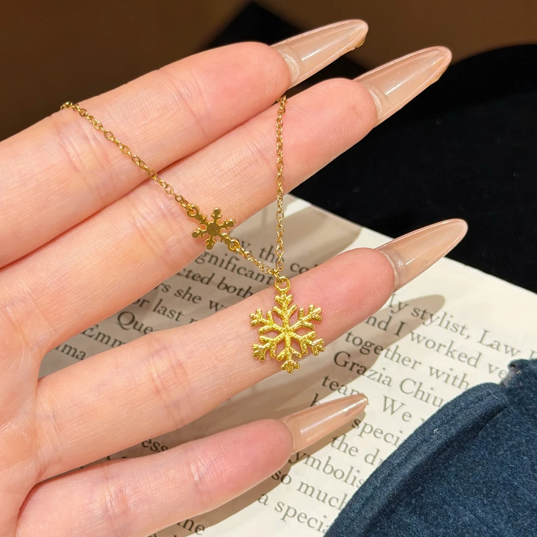 柯柒 钛钢项链 金色雪花项链女轻奢小众气质高级设计感锁骨链