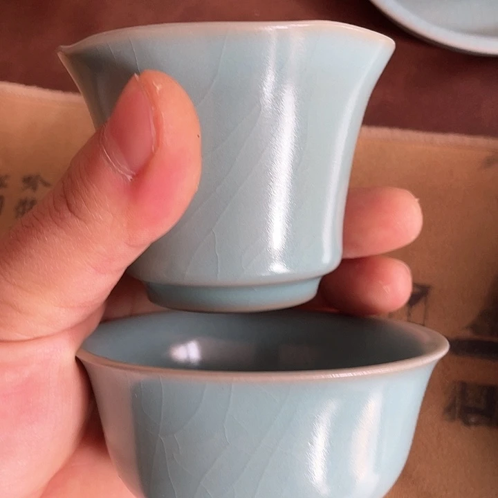 摆件少*天青釉 花口+鸡缸