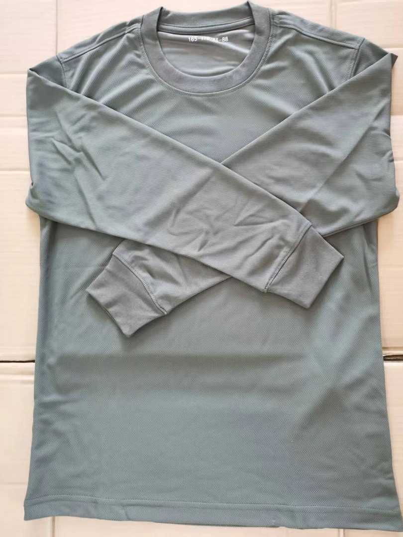 灰绿色长袖圆领衫户外运动长袖体能训练服上衣速干透气针织衫纯色