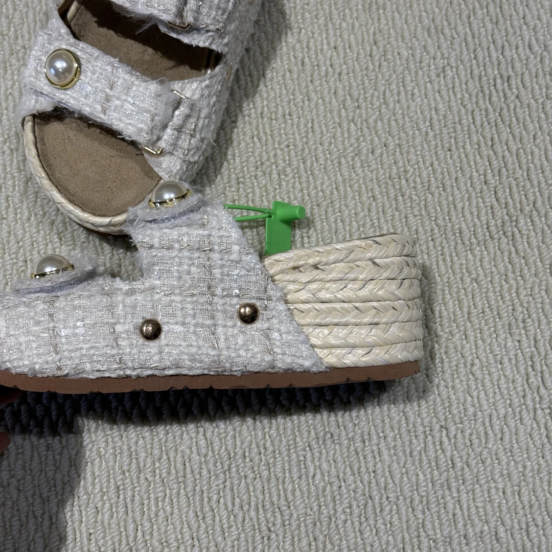 小香风松糕厚底一字拖鞋女夏外穿新款草编休闲凉拖鞋高跟